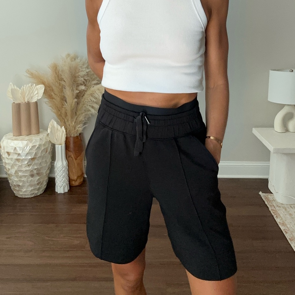 Spanx double waistband air essentials fleece long shorts